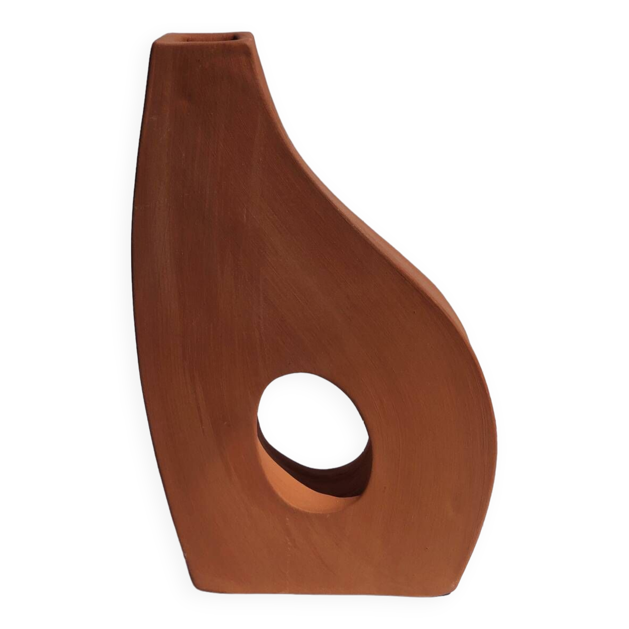 Handmade red earthenware flat vase