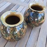 Lot of two ball vases, glazed pottery - signed / 1970s