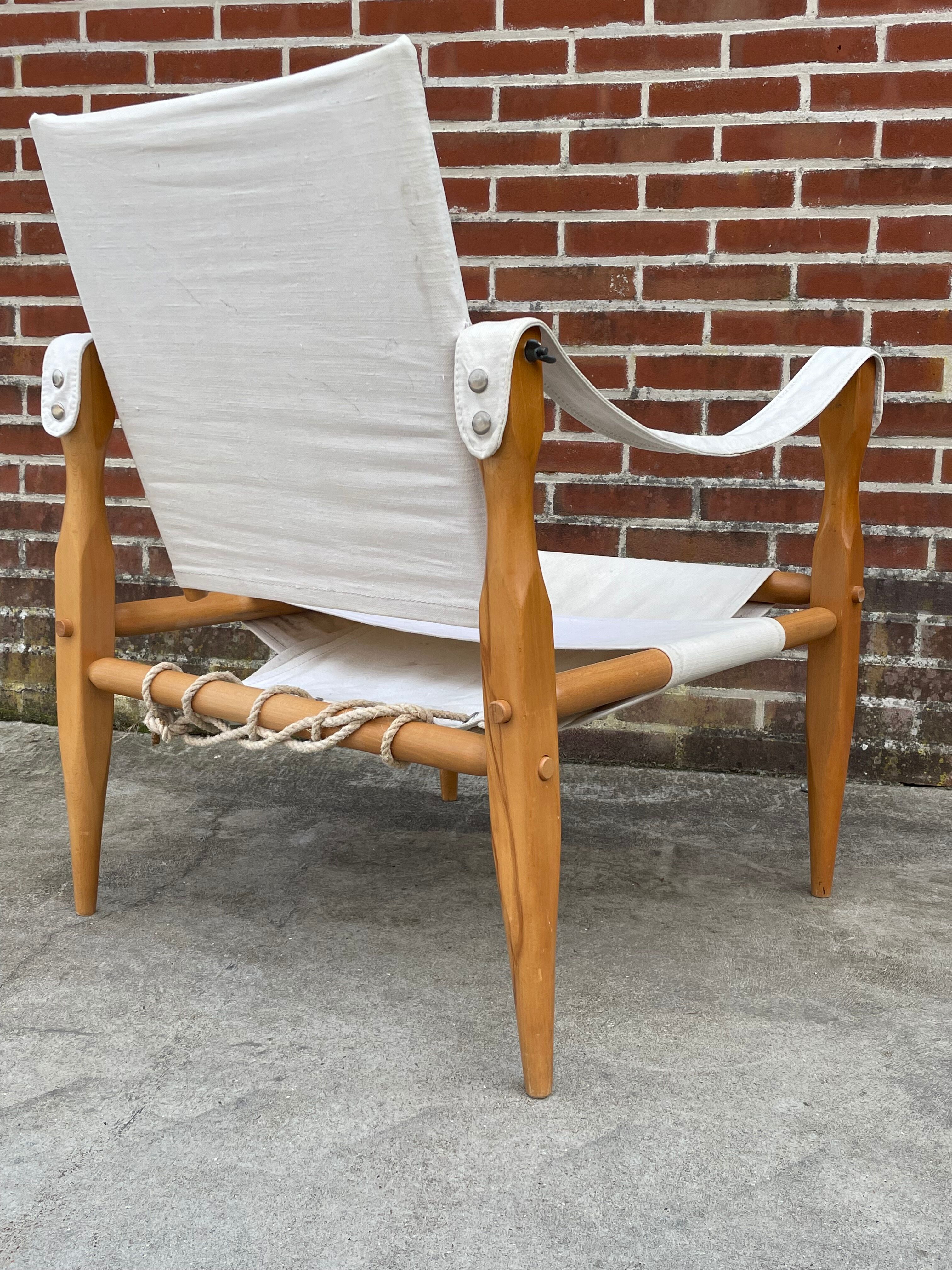 Vintage safari chair 1960s Denmark with canvas minimalist design