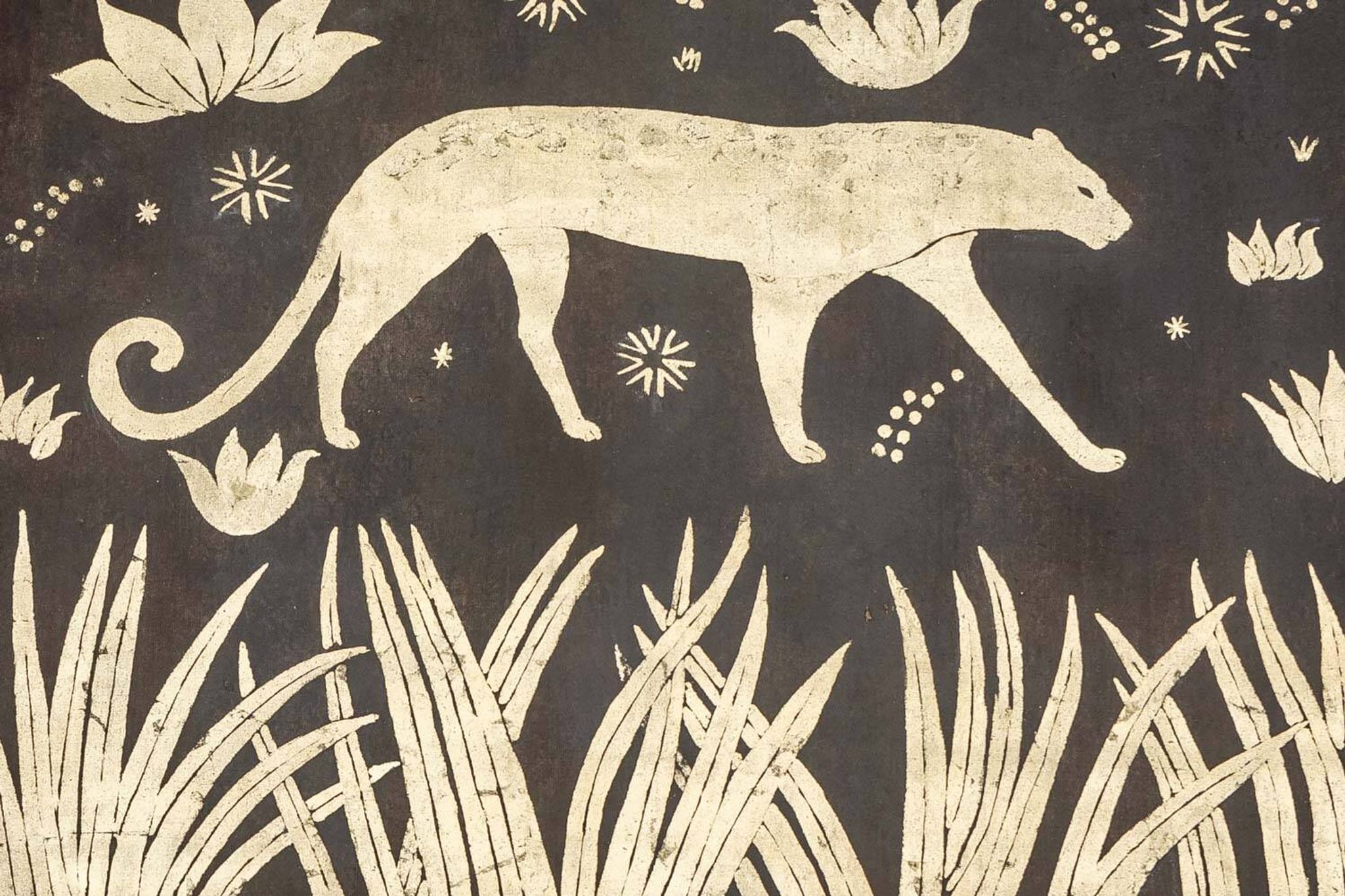 Painted canvas. Panther on a golden background. Contemporary work