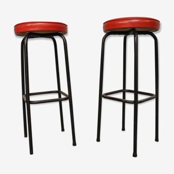 Lot de 2 tabourets rouge années 50/60