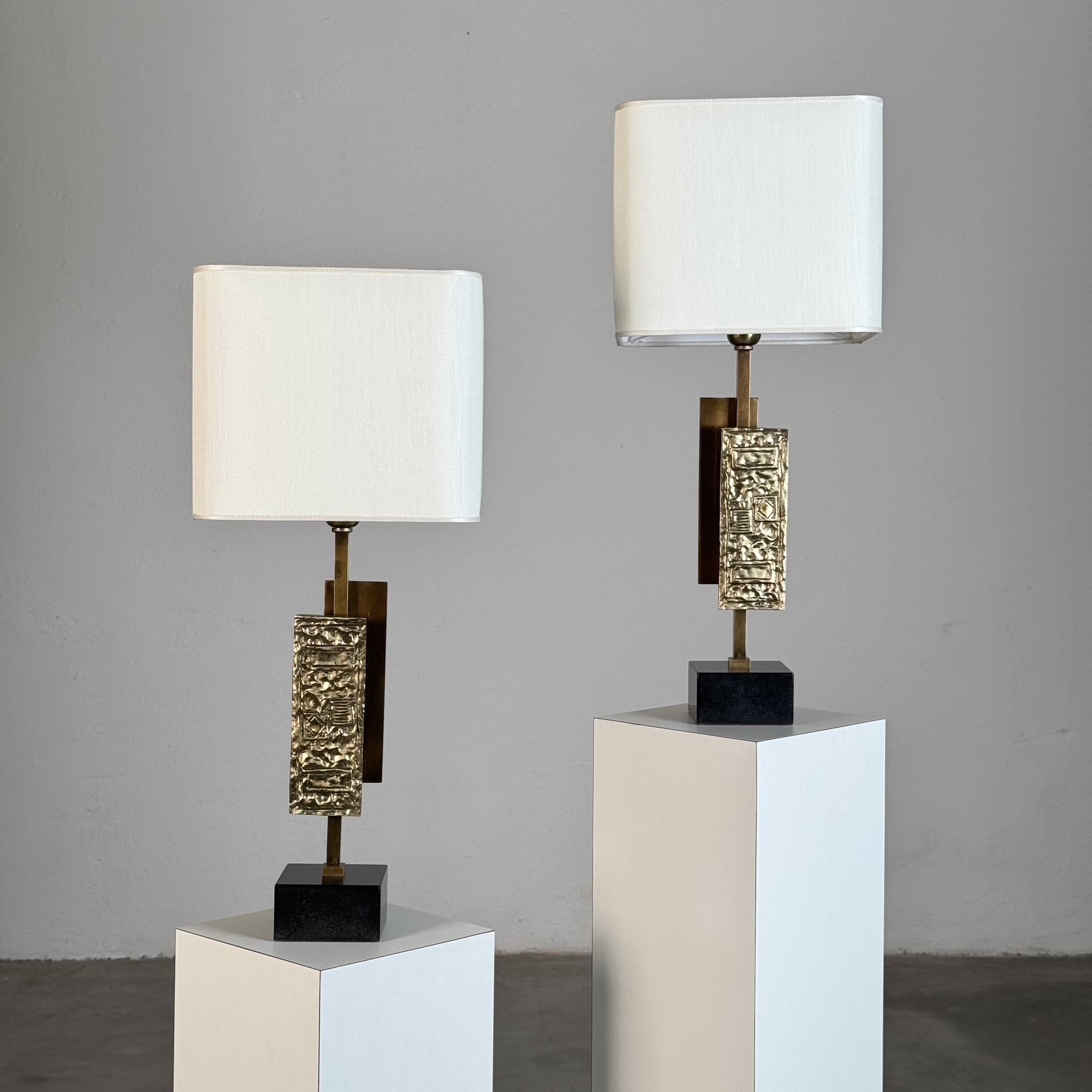 Pair of Dioniso Table Lamps in Marble and Brass by Angelo Brotto, Esperia