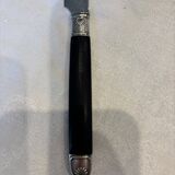 Empire-style knife set in ebony, with silver ferrules and pommels