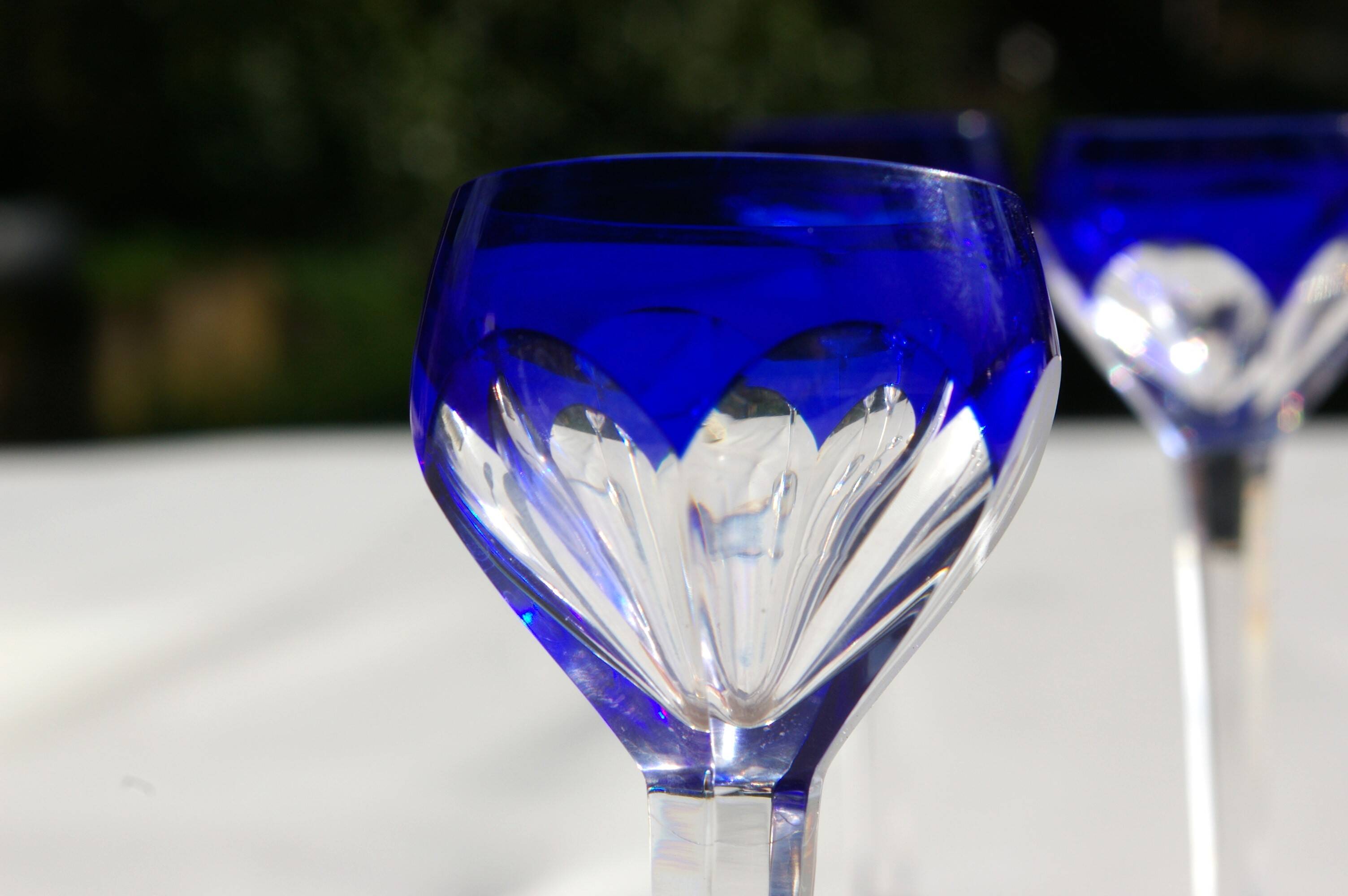 St. Louis BristoL pattern cut crystal liqueur set with blue overlay