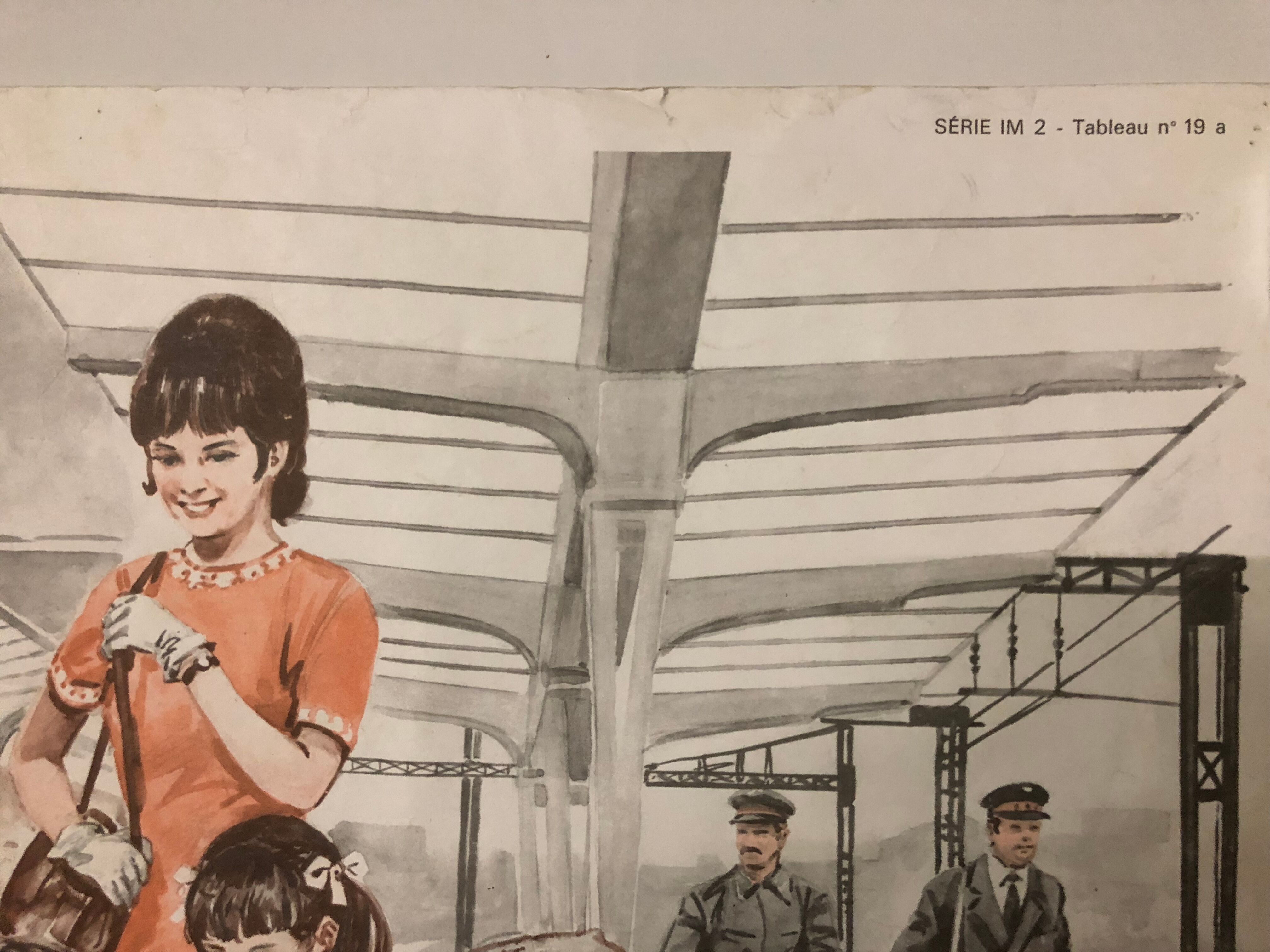Vintage school poster of the station traffic and platform