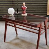 Side table or wood and glass console by Frantisek Jirak 1960