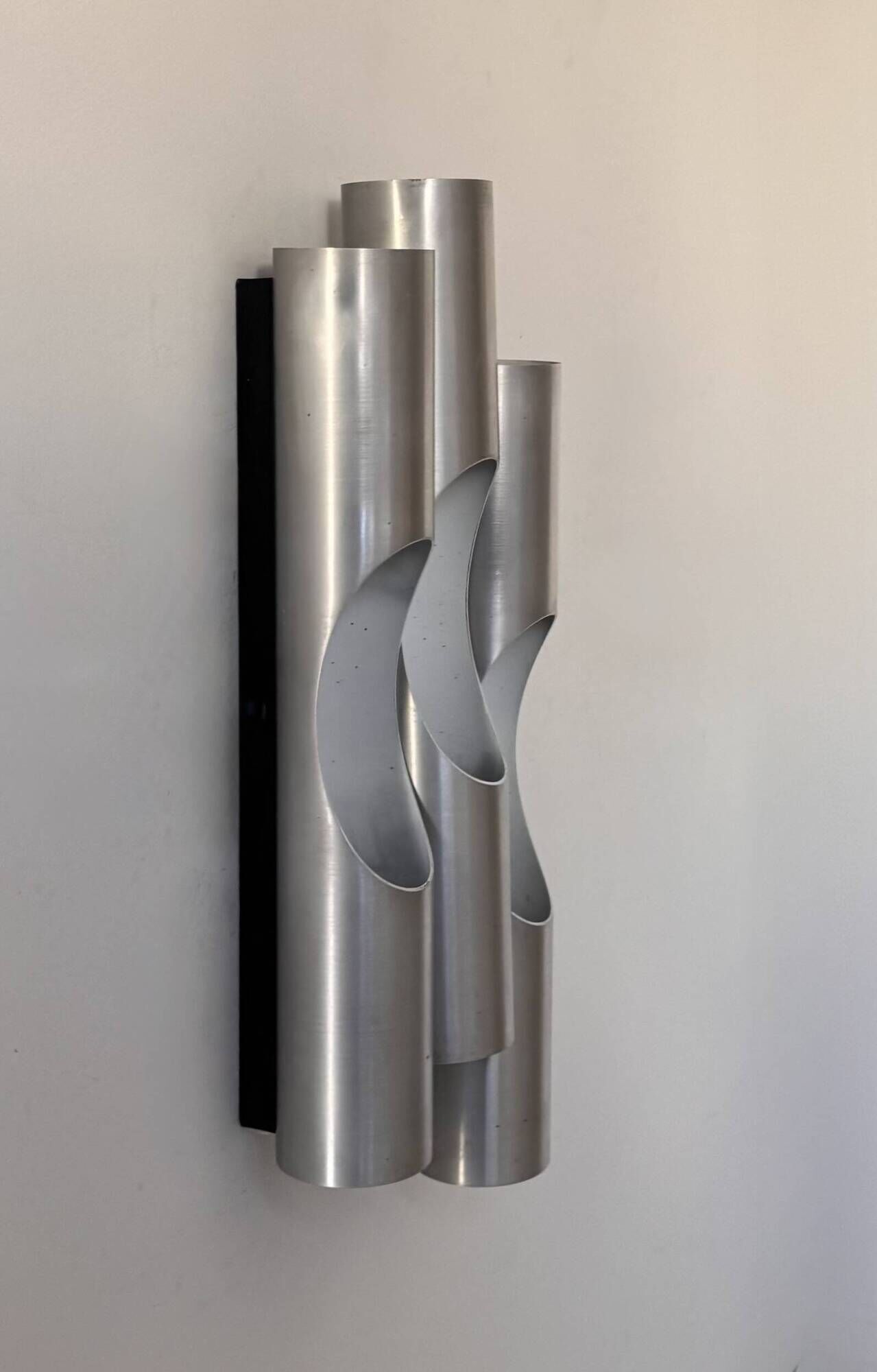 Set of 3 vintage Fuga wall lights by Raak, brushed aluminium, Netherlands 1970.