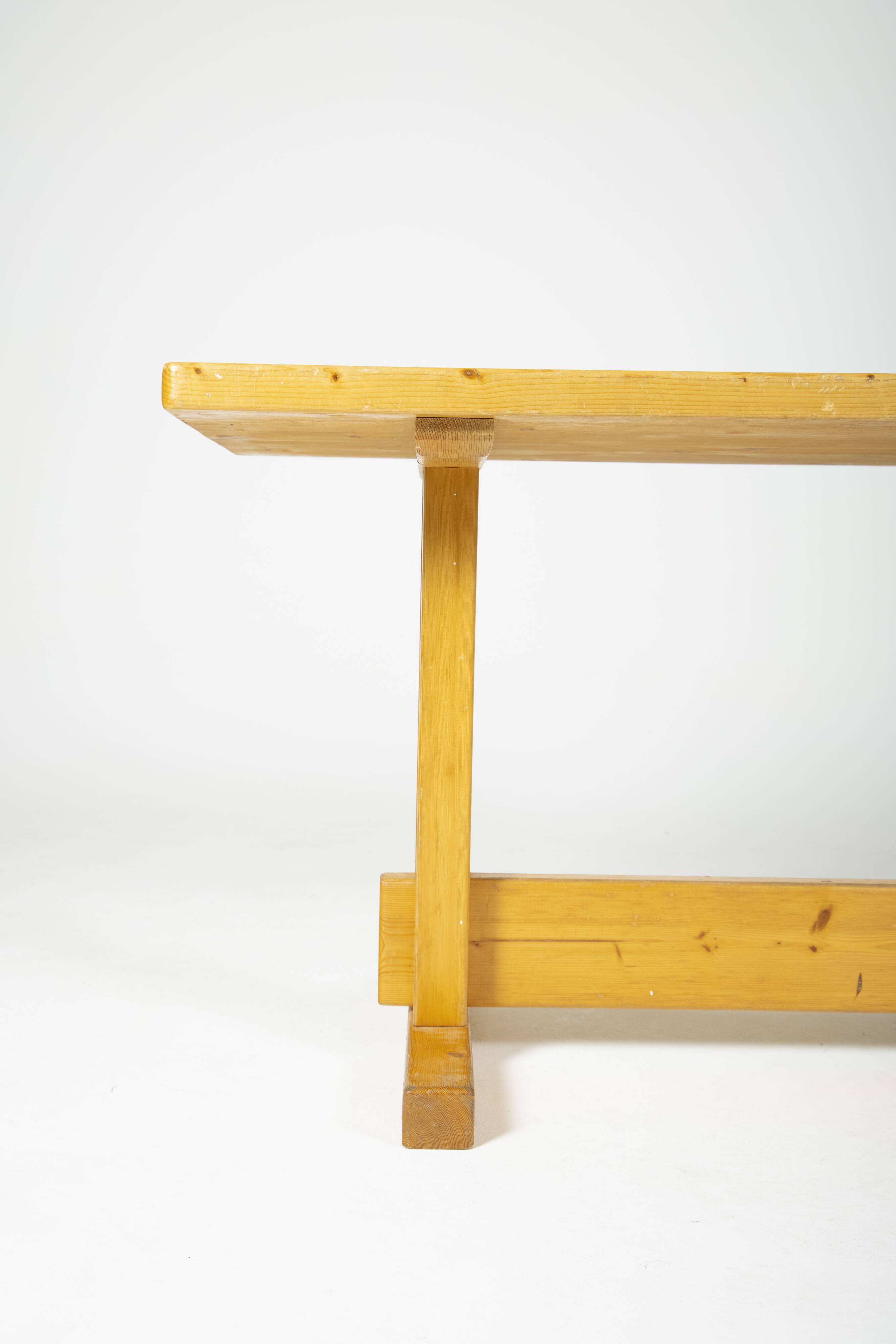 Solid pine table by Charlotte Perriand for Les Arcs, 1970s