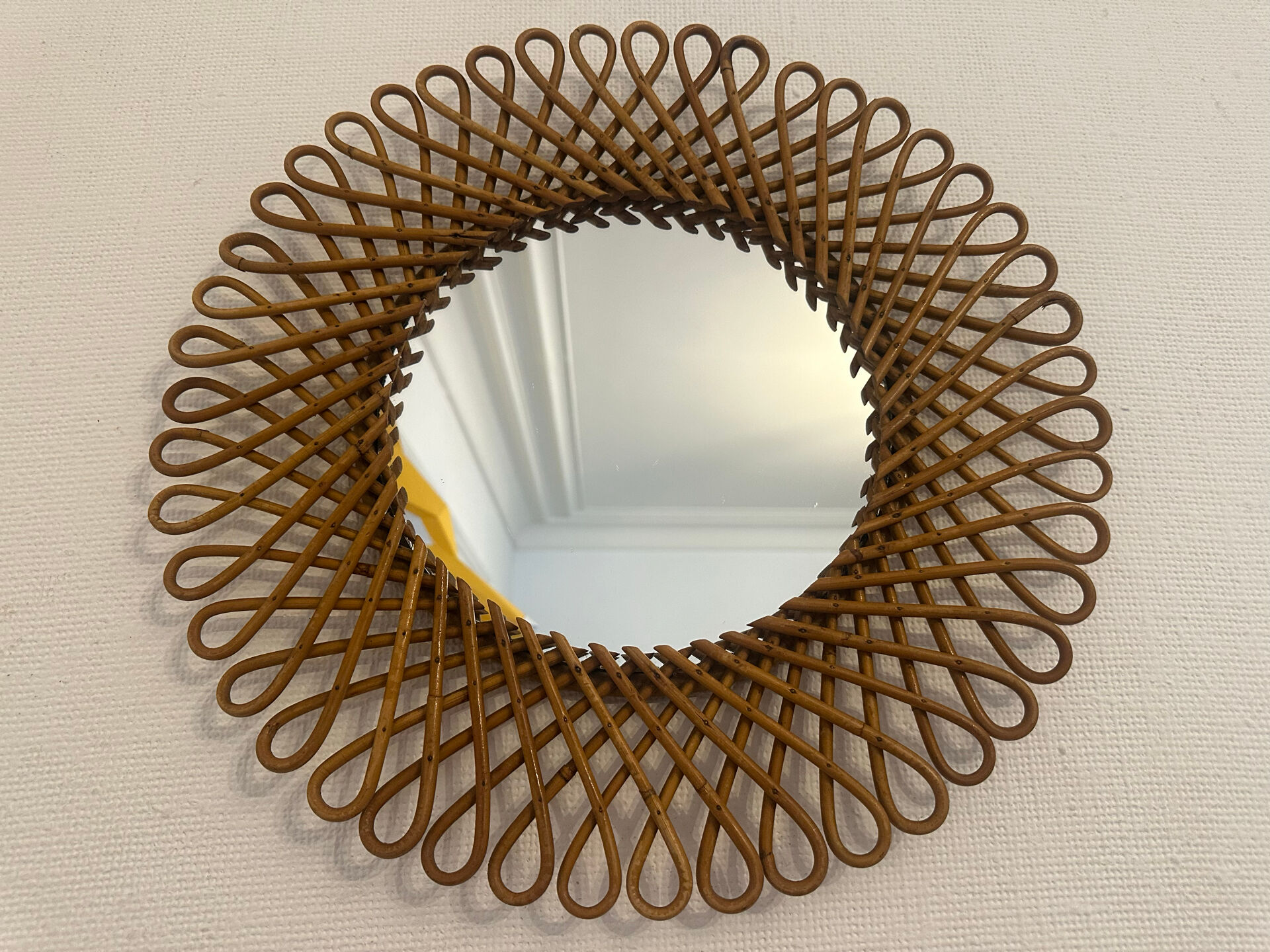 Vintage wicker art rattan mirror