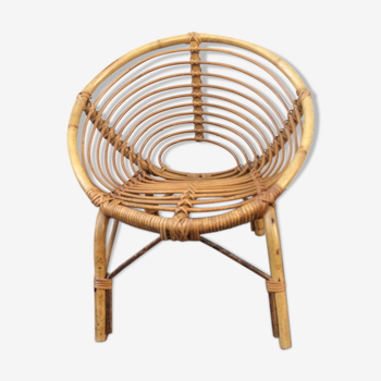 Fauteuil corbeille enfant en rotin, 1960