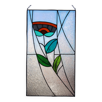 Vitrail décoratif floral fait main – Panneau en verre coloré 40 × 70 cm