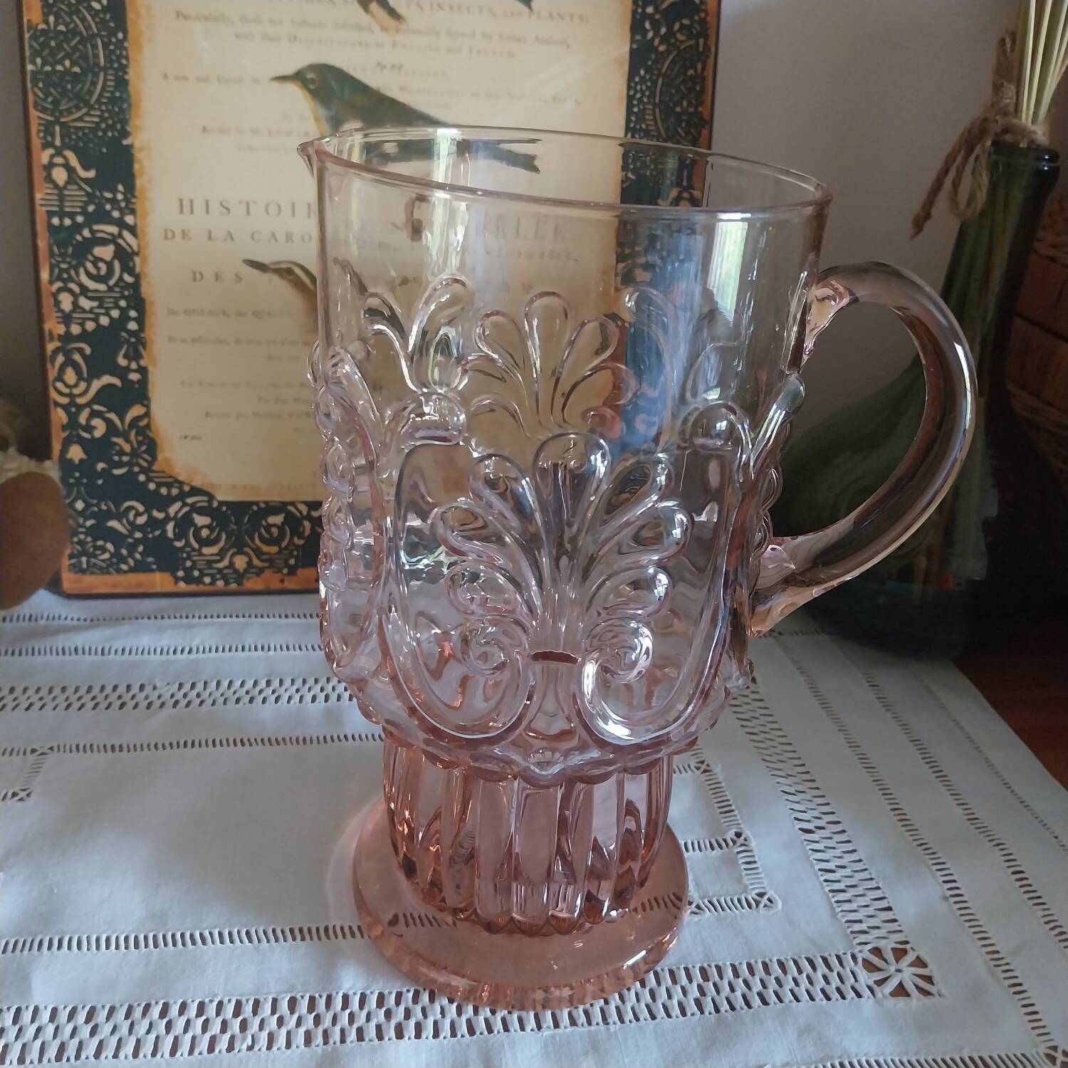 Vintage pink glass carafe