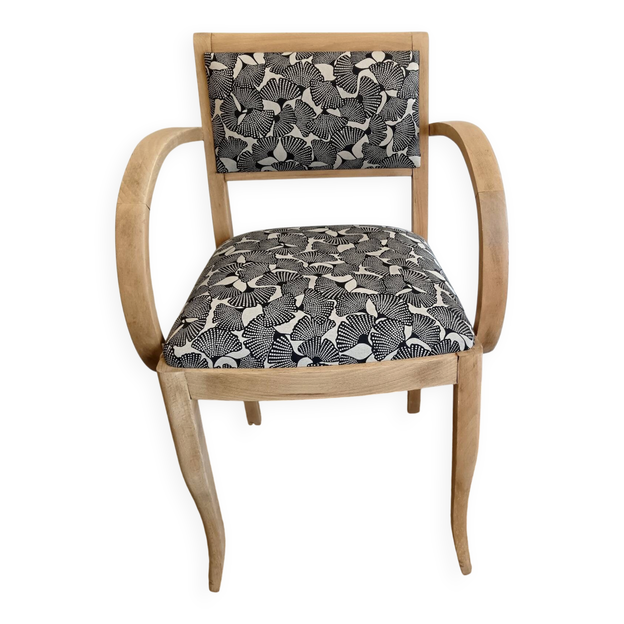 Fauteuil bridge bois tissu fleurs Noir et blanc