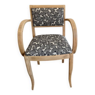 Bridge chair wood fabric flowers black and white