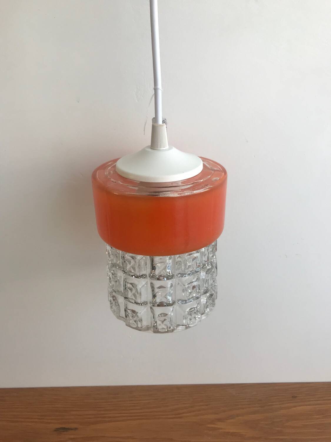 Vintage Glass Globe Pendant 70' Orange Band Electrical System New