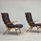 1970s, Danish design by Farstrup, set of 2 armchairs, furniture leather.