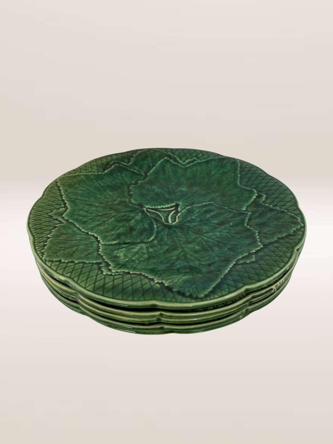 Set of 5 dessert plates in barbotine, vine leaf model Gien
