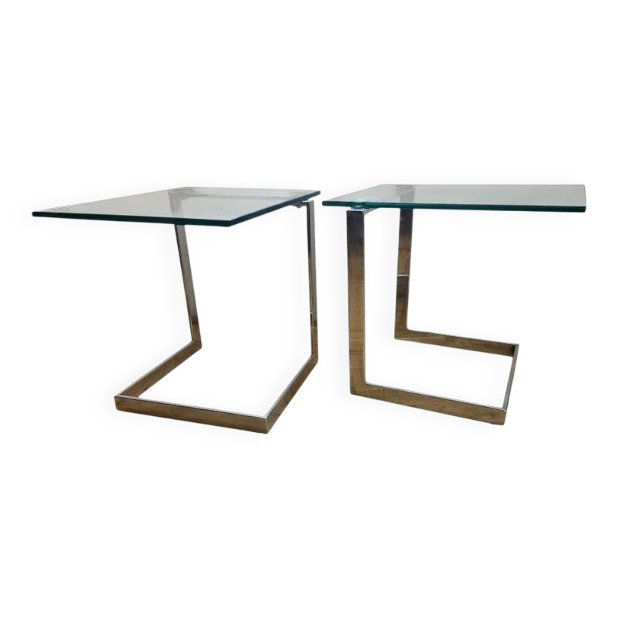 Pair of Midcentury Cantilevered Glass & Chrome Coffee Tables GEBRA, 1980s