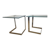 Pair of Midcentury Cantilevered Glass & Chrome Coffee Tables GEBRA, 1980s