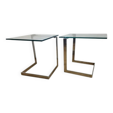 Pair of Midcentury Cantilevered Glass & Chrome Coffee Tables GEBRA, 1980s