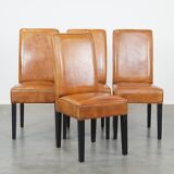 Set of 4 sheepskin dining chairs in light cognac color