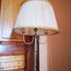 Brass lamppost with pleated lampshades
