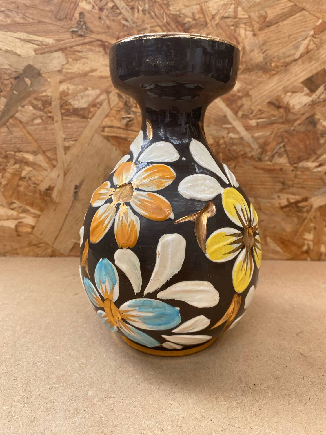 Antique glazed terracotta vase flower decor made in italy vintage