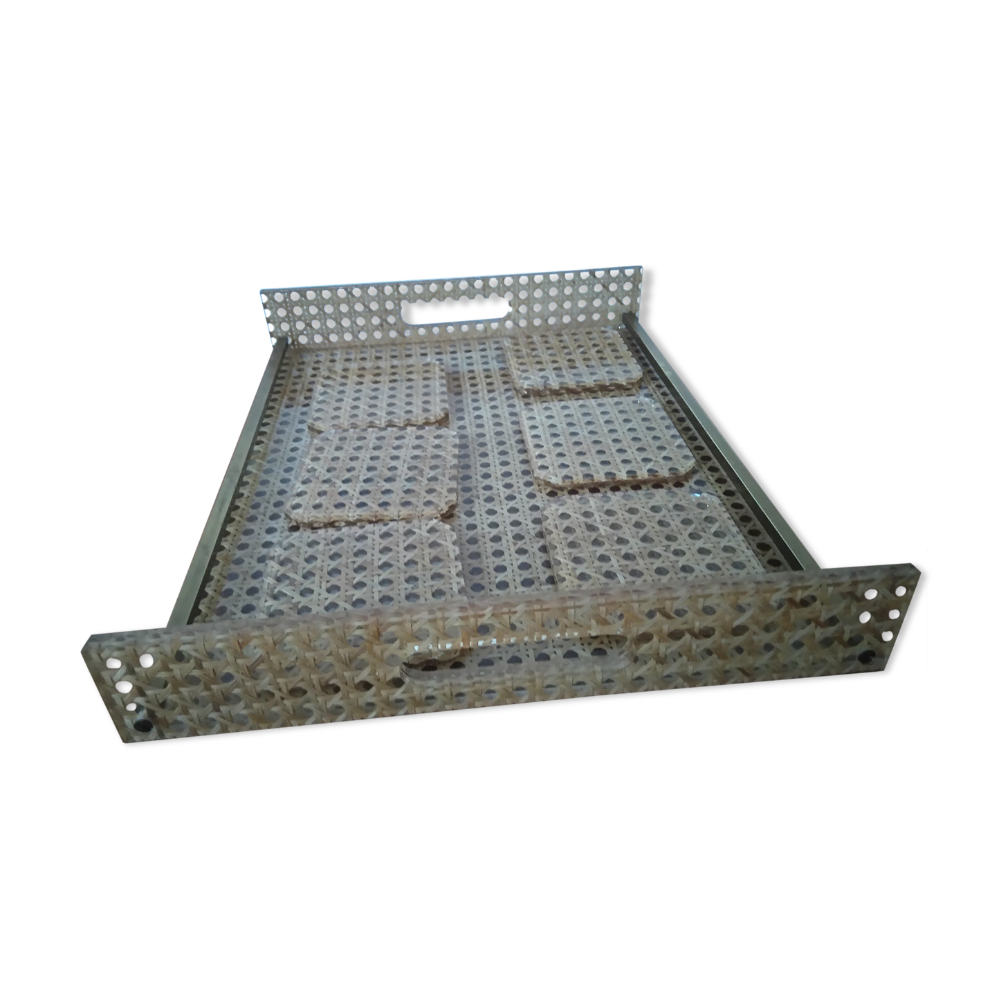 PLEXIGLASS TRAY AND 6 COASTERS YEAR 70