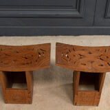 Pair of oriental stools in openwork carved wood