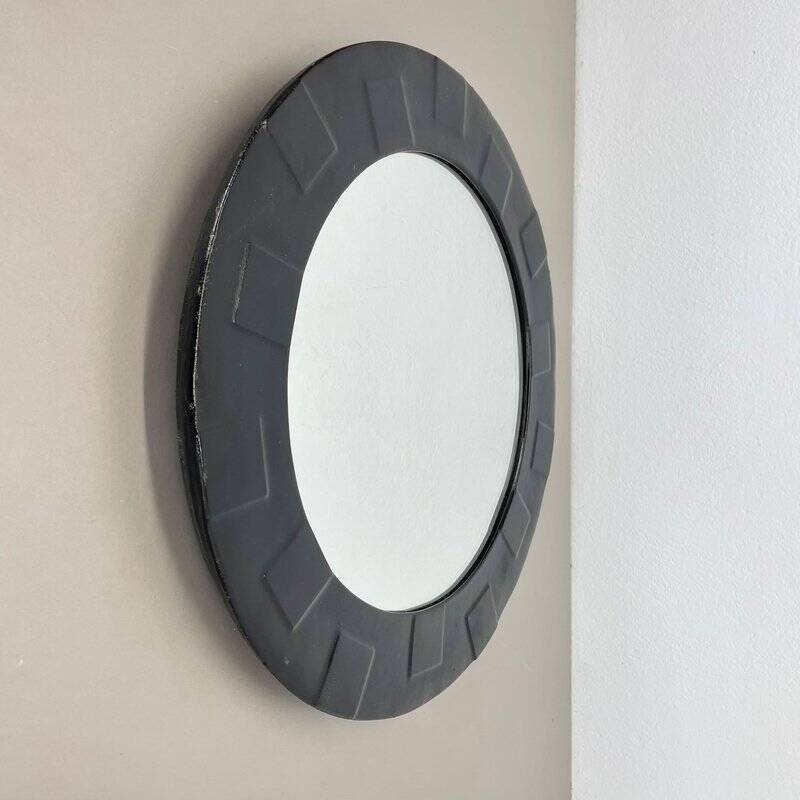 Miroir mural vintage en cuir à motifs, années 1950