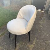 Vintage 1950s white satin armchair with compass legs