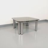 Vintage Italian Space Age square coffee table in smoked glass and chrome metal