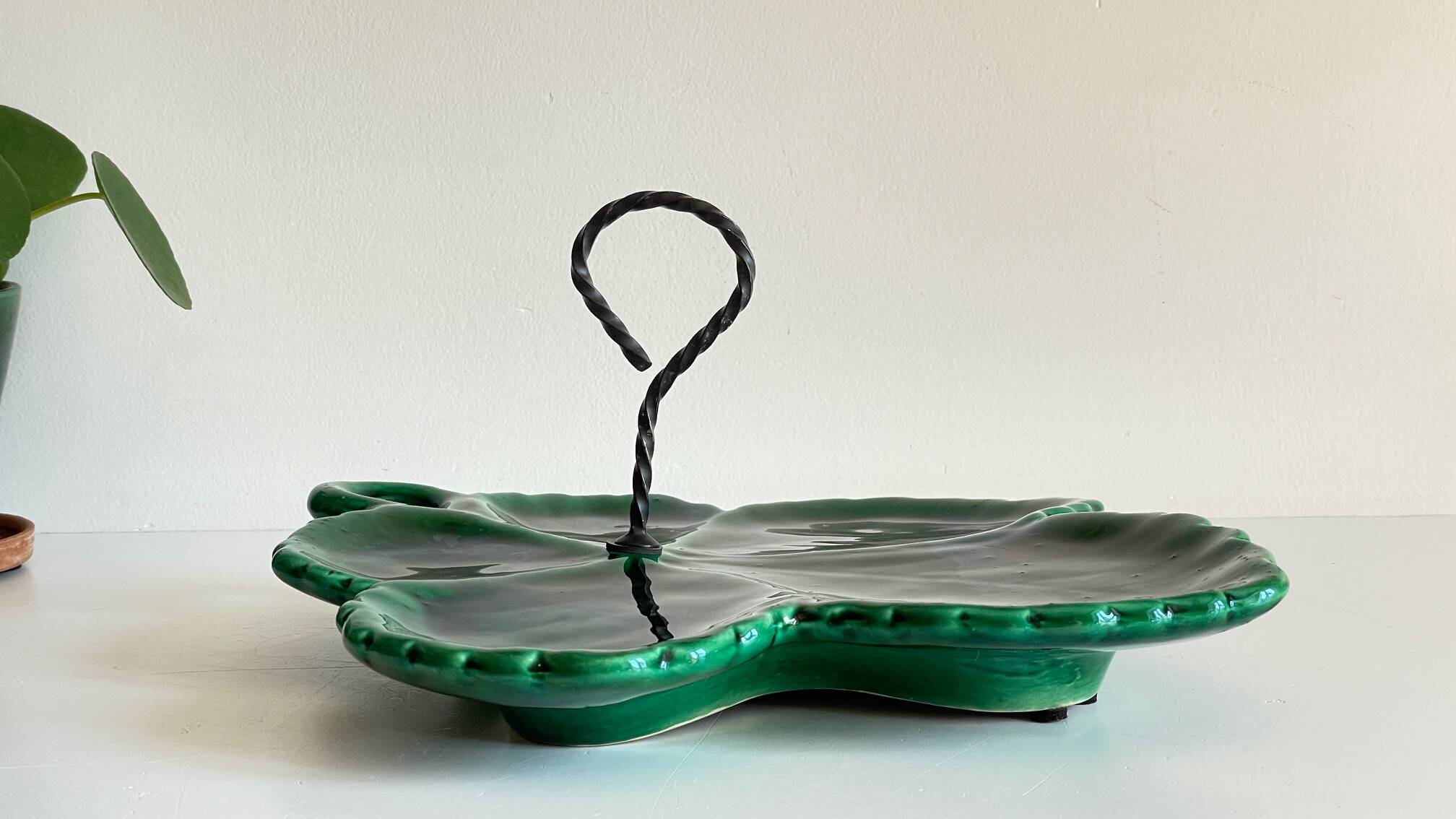 Vintage Glazed Ceramic Barbotine Dish