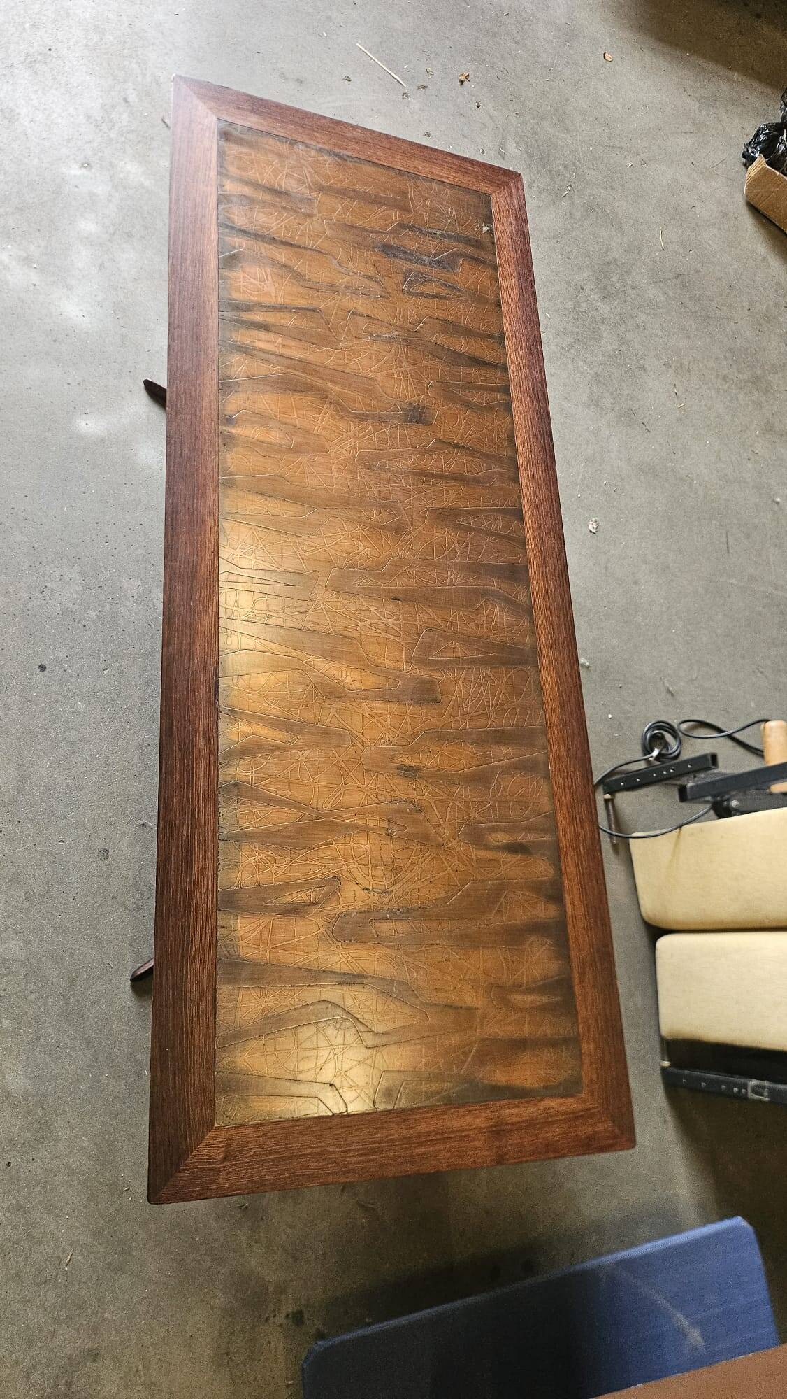 1960s wooden with copper coffee table, Denmark