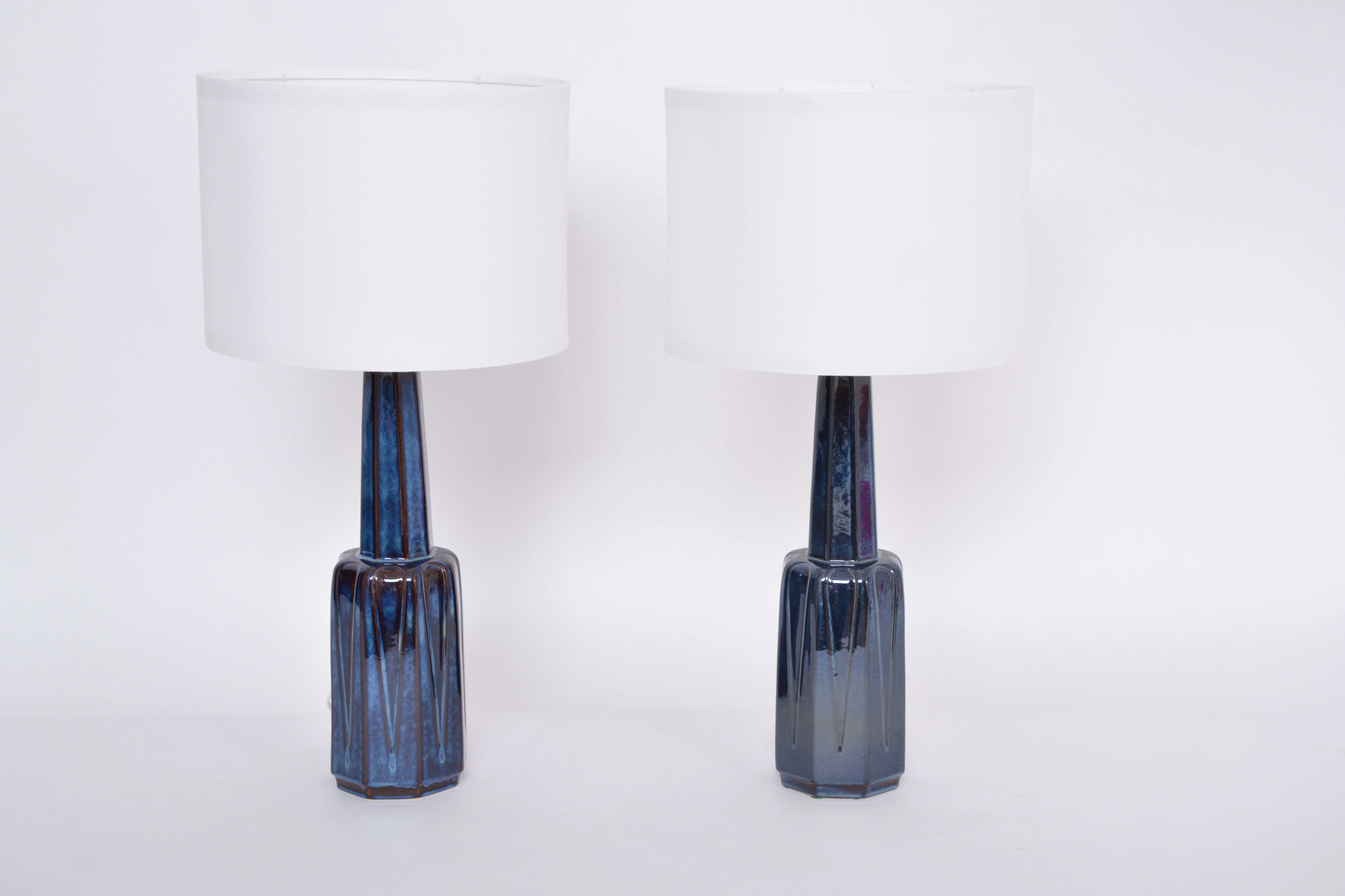 Pair of blue Mid-Century Modern Stoneware table lamps model 1033 by Soholm