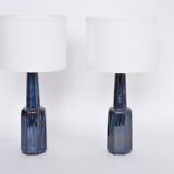 Pair of blue Mid-Century Modern Stoneware table lamps model 1033 by Soholm