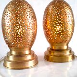 Pair of openwork metal egg lamps design 60s 70s