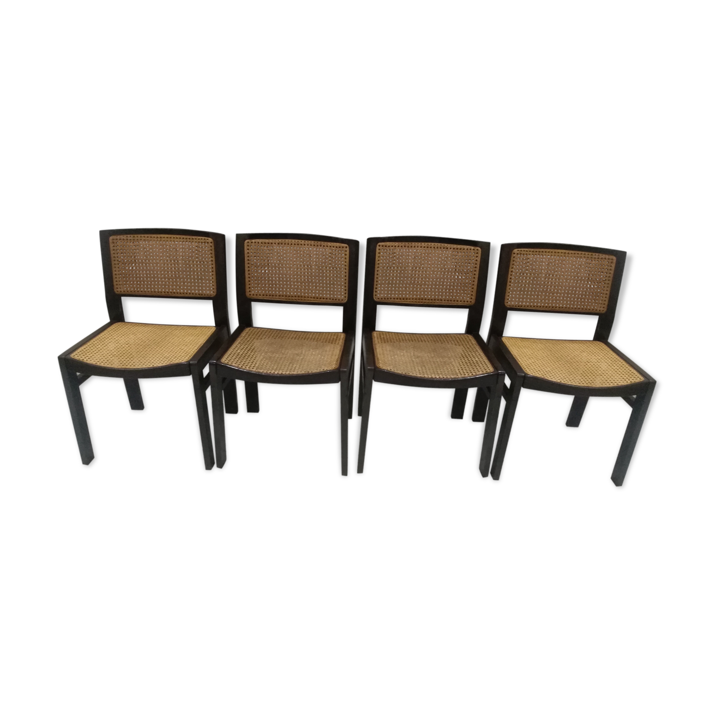 Suite de 4 chaises en cannage Baumann vintage 1970