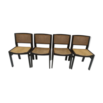 Suite de 4 chaises en cannage Baumann vintage 1970