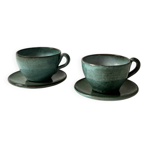 Tasses a café en céramique émaillée fait main et signée, La borne vers 1950