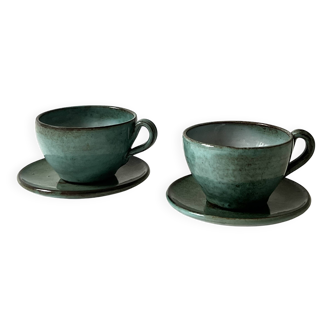 Handmade and signed glazed ceramic coffee cups, circa 1950.