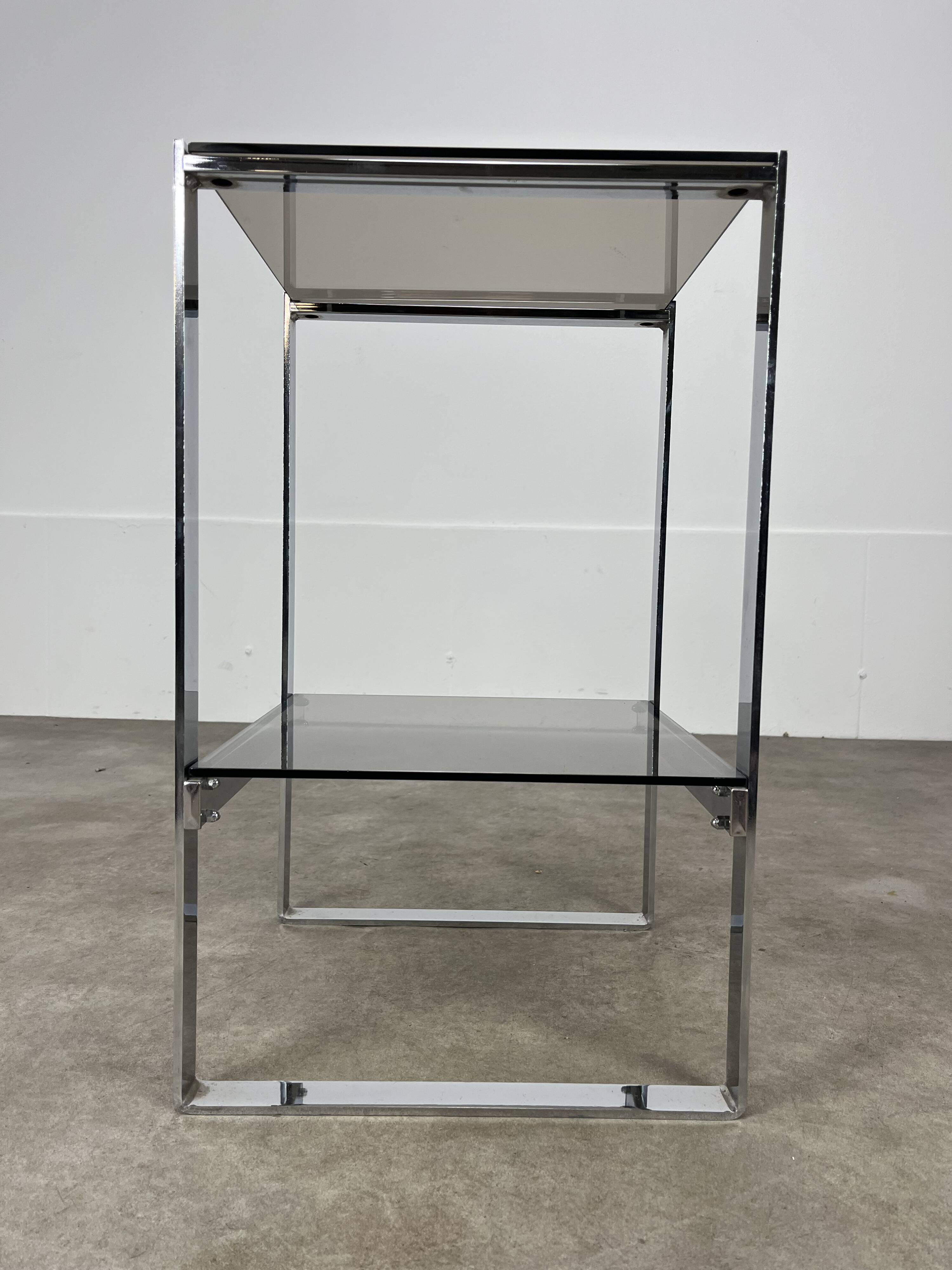 Chrome metal and smoked glass side table, 70s, side table