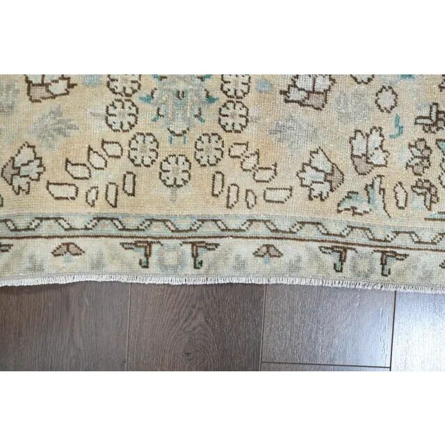 1970s Vintage Persian Handmade Wool Cotton Beige Area Rug 304x405
