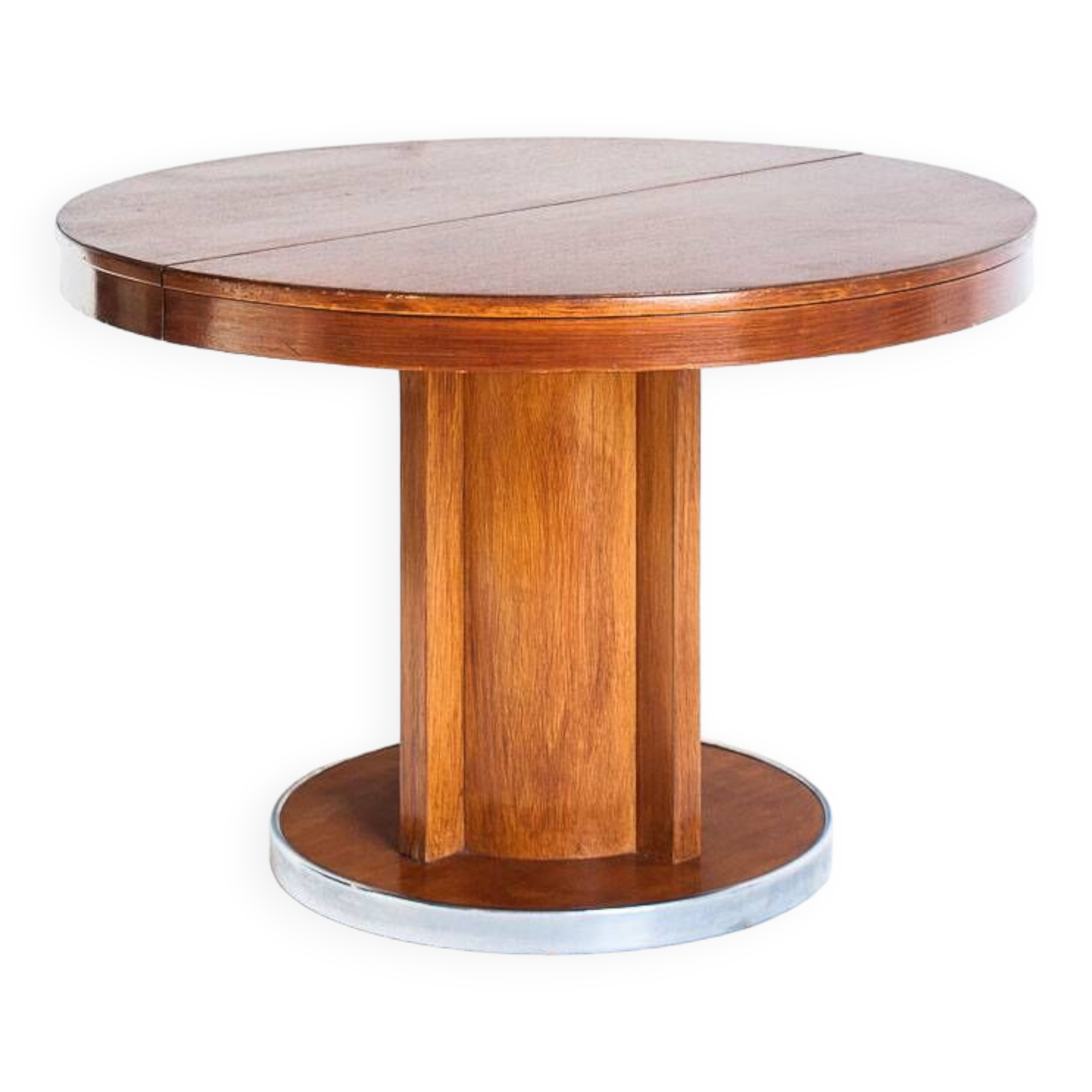 Dining table with a central extension. Vintage. Art Deco style. Varnished wood. France, 1960s.