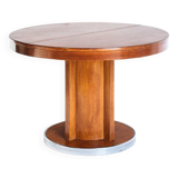 Table à manger avec une rallonge centrale. Vintage. Style Art Déco. Bois vernis. France, années 60.