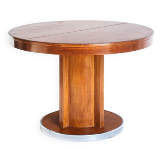 Dining table with a central extension. Vintage. Art Deco style. Varnished wood. France, 1960s.