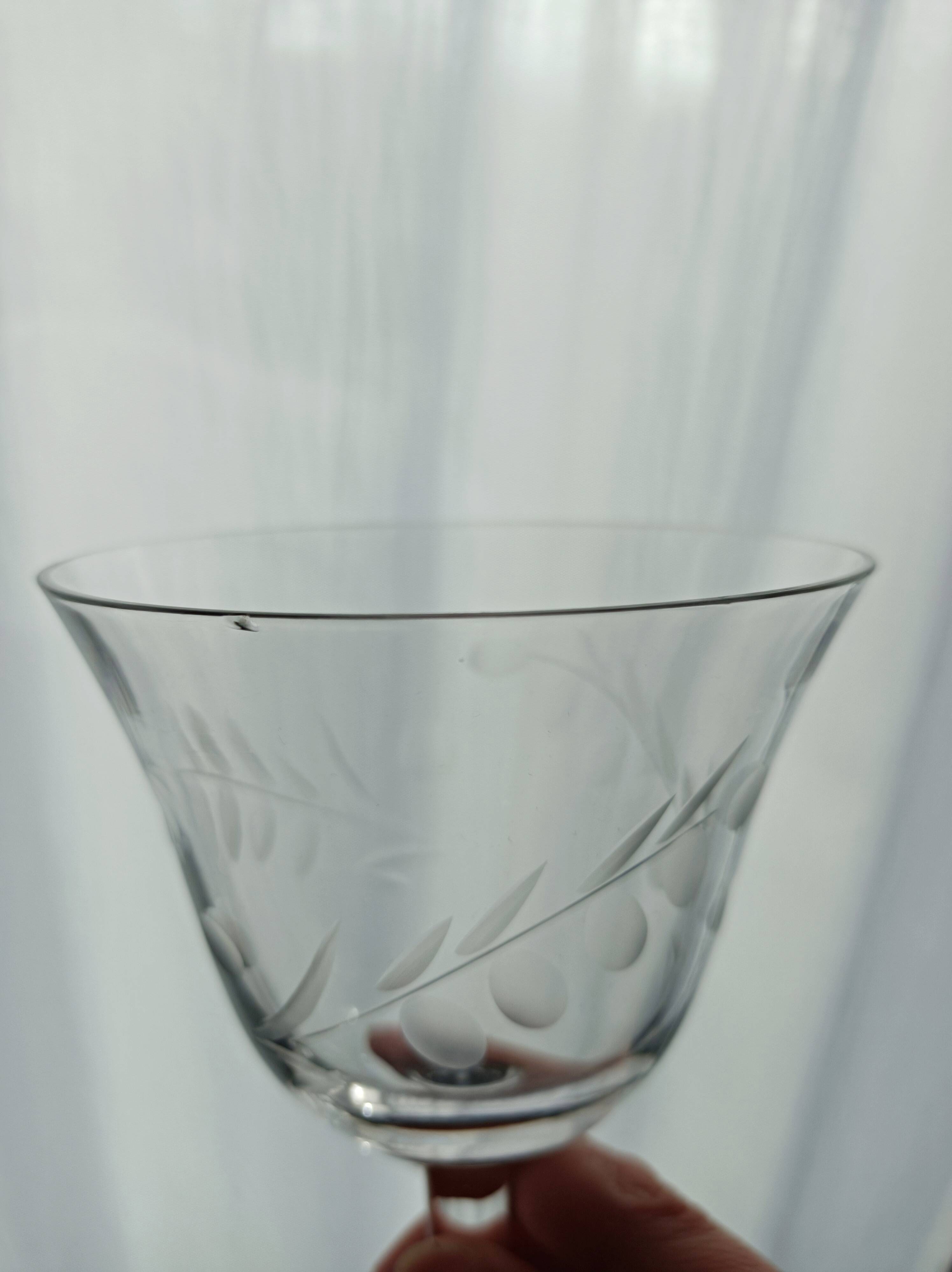 Set of 6 engraved glass stemware glasses
