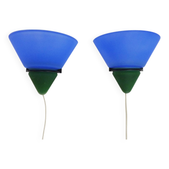Pair of vintage Vandeheg Lotus blue and green wall sconces. 1980s