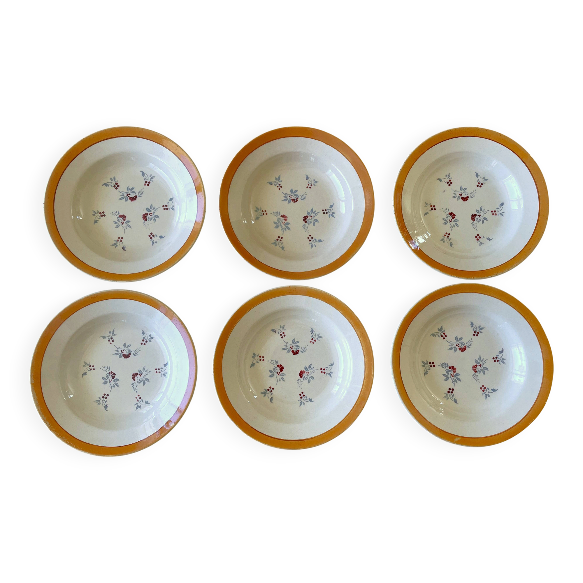 6 antique deep plates in pexonne faience (lorraine)