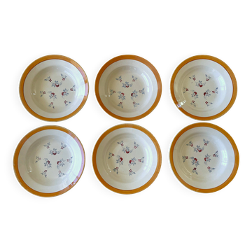 6 assiettes creuses anciennes en faïence de pexonne (lorraine)